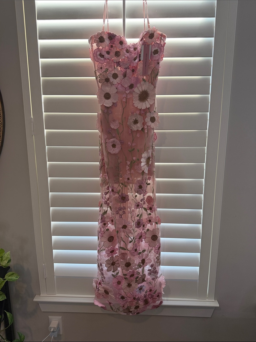 Pink Floral Embroidered Strapless dress